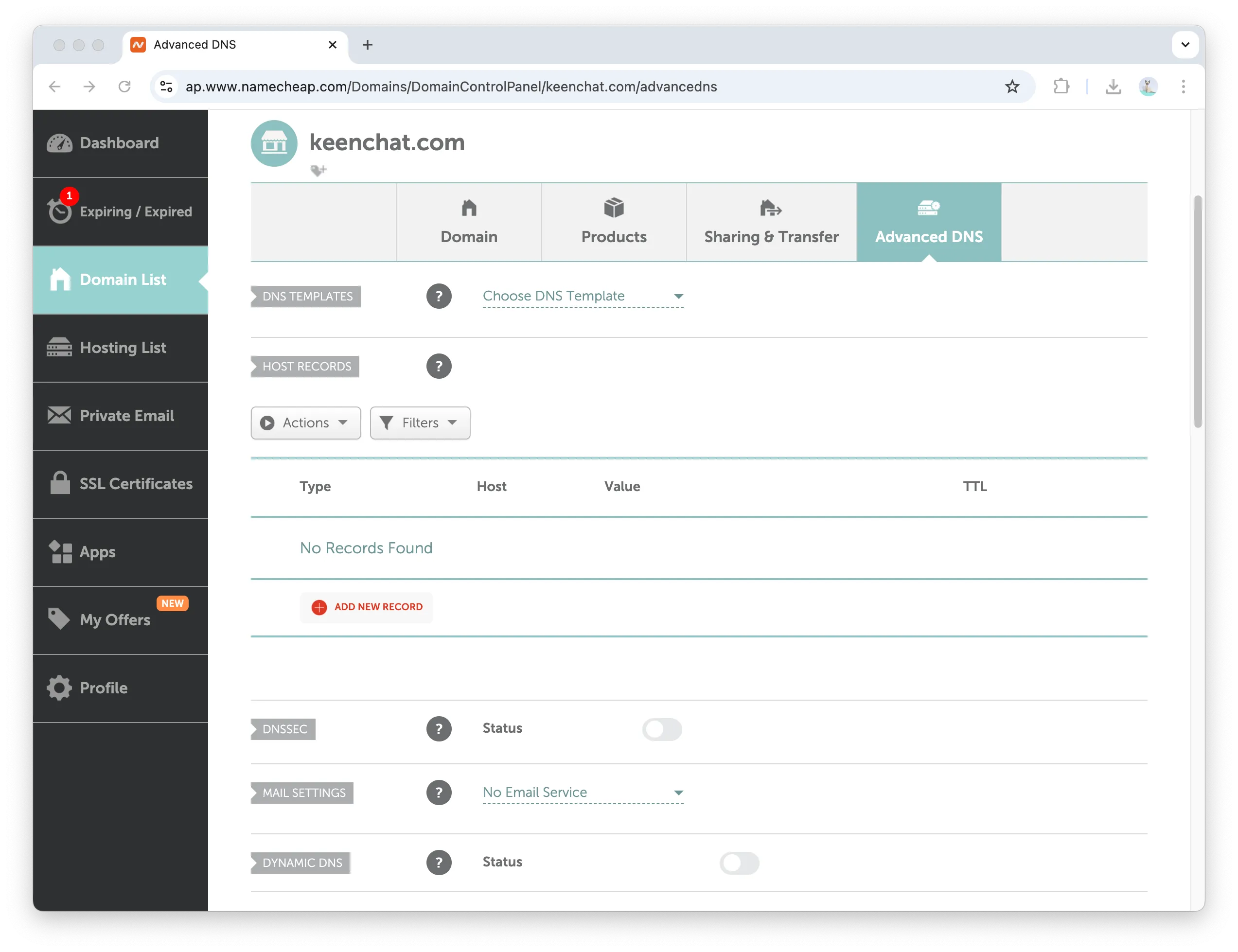 Namecheap settings